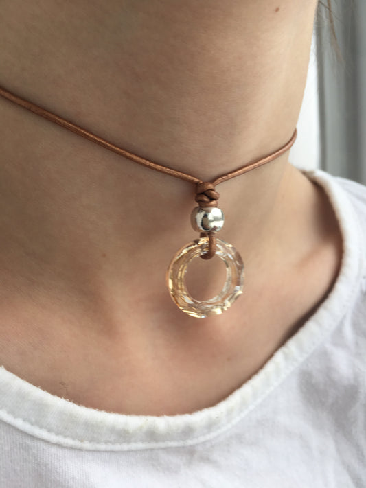 Champagne-Coloured Swarovski Crystal Hoop Necklace